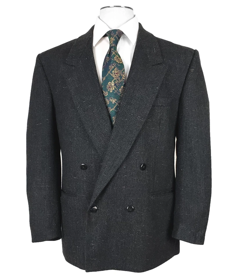 Chaqueta Yorkshire Mohair Tweed 46S Azul y Verde Espiga Moteada Saddleworth Foto 2 de 4