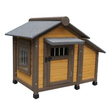 45" Solid Wood Dog House Outdoor Waterproof Insulated Dog Kennel w/Lockable Door