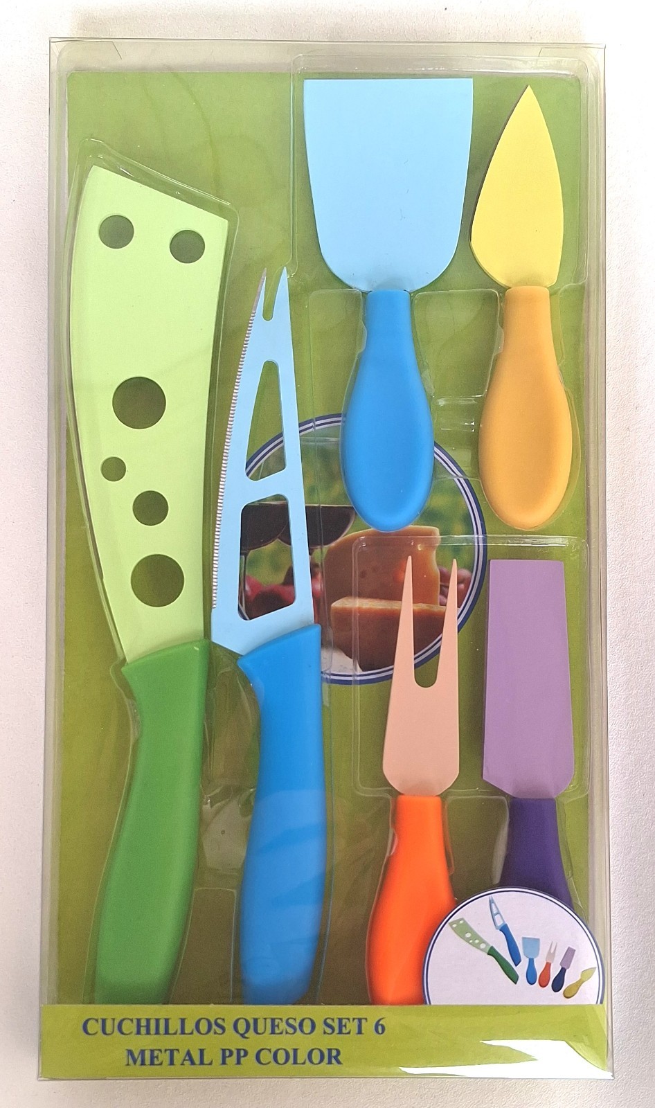 Couteau à fromage en métal de qualité supérieure, collection couleur en set de 6