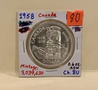 1958 Canadian British Columbia Silver Death/Totem Dollar 0.800 Silver