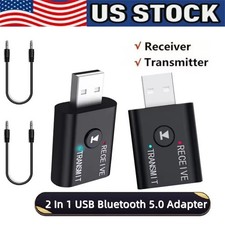 Bluetooth 5.0 2in1 Transmitter Receiver Car Wireless Audio Adapter USB 3.5mm Aux