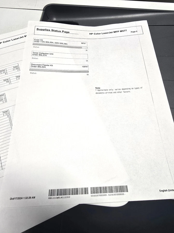 HP LaserJet Enterprise MFP M577 Printer B5L46A - Work Great - No Toner - Image 4 of 4