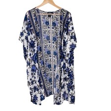 Angie Patchwork Kimono Cover Up Womens Size L Purple Floral Beach Resort Fairy
