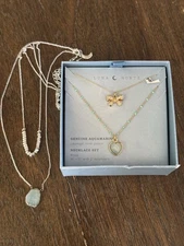 2 Set  Luna Norte Genuine Druzy Quartz & Aquamarine Stone Necklaces.