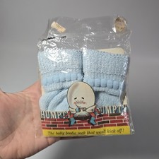 VINTAGE Humpty Dumpty Baby Blue Crawler Crew Socks One Pair 0 - 9 Months