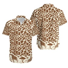 Wild Giraffe Print Tropical Hawaiian Shirt Safari Animal Summer Beach Wear