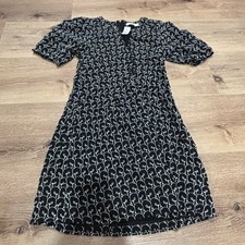 LOFT Black White Embroidered Scallop Puff Sleeve Mini Dress 36345045 Size 0 NWT