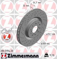 2x ZIMMERMANN Bremsscheibe COAT Z 280.3194.20 für IX FK HONDA CIVIC VTEC Type