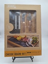 Set Tagliere Formaggio 5 Pezzi Servizio Raffineria Legno e Ardesia Vero Legno di Acacia