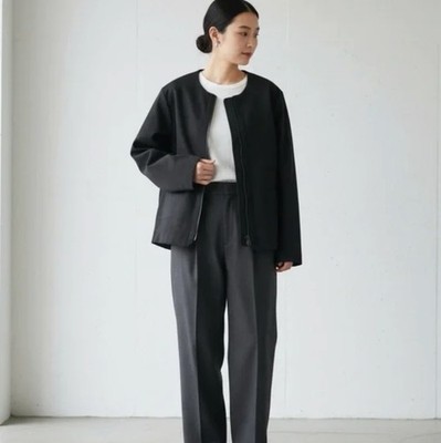 OAK + FORT Black Cotton Padded Zip Jacket w/ Horizontal Stitch Size M