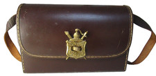 Vintage Leather Shoulder Case Brass Crest Knight Medieval Shield
