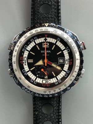 VINTAGE NOS 70s SICURA CHRONO COMPUTER JUMBO 4CROWN 4BEZELS FLYBACK WATCH STOCK