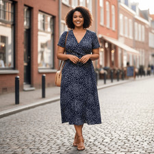 GAP Navy Blue Floral Wrap Midi Dress XXL Short Sleeve