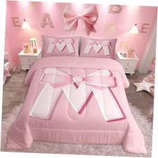 Pink Bowknot Bedding Set Size, Decor Gifts for Women Teen Girl Full Pink M