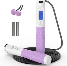 Te-Rich Digital Skipping Rope - Fitness Jump Rope With Counter, White/Purple