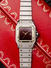 Cartier Santos Carree 2961 Ox-blood Swiss Only Dial With Original Box.