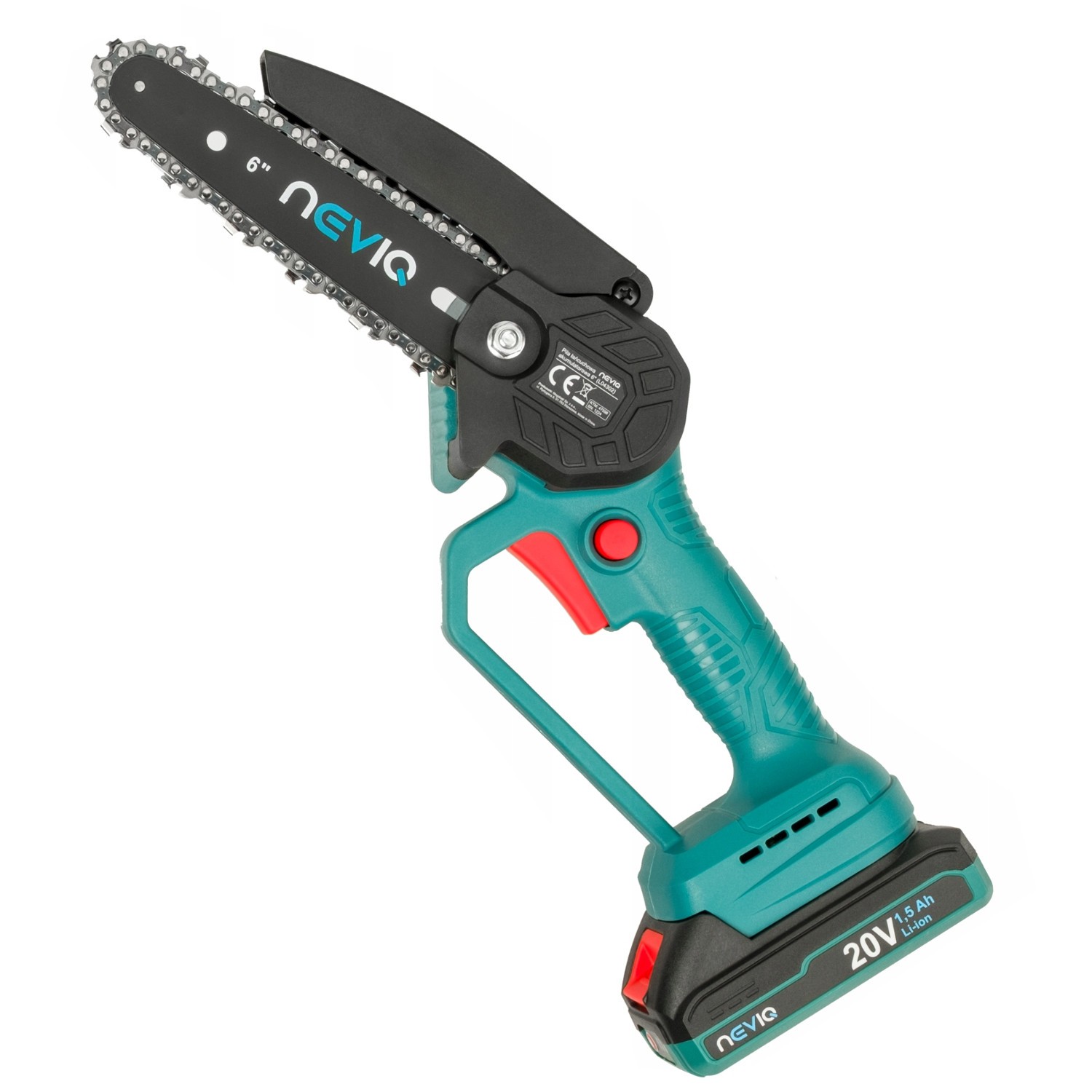 Tronçonneuse sans fil 6 pouces NEVIQ avec 2 batteries 20V et moteur 200W pour élagage du jardin