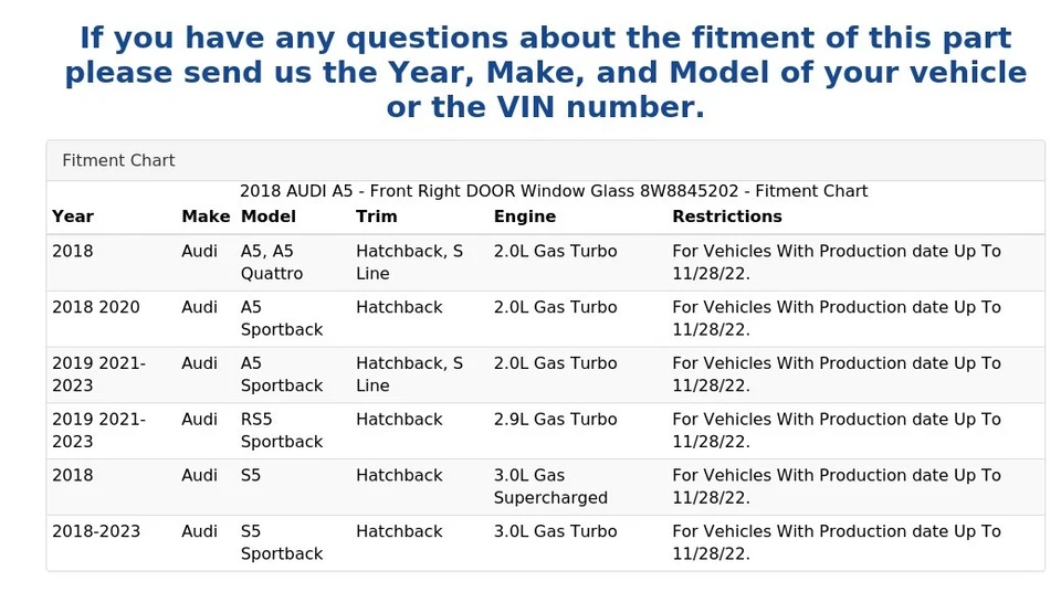 Audi A5 2018 - puerta delantera derecha ventana cristal 8W8845202 Foto 4 de 4