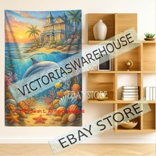 Dolphin Fantasy Ocean Wall Tapestry Magical Coastal Decor dolphins 39X59 in
