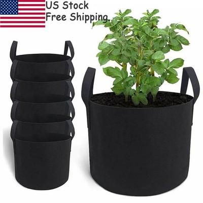 5 Pack Planting Grow Bags Fabric Pot Nursery Soil Nonwoven w/ Handle