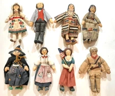 8 Vintage Hallmark Famous American Cloth Dolls 1979 Witch Oakley Crockett Indian
