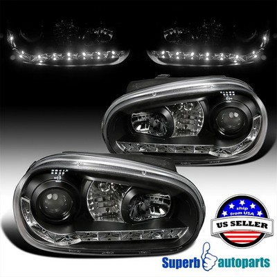 Fit 1999-2006 Golf LED Strip Smoke Headlights Lamps Black Head Lamps Replacement