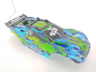 Traxxas Rustler 4x4 1/10 Stadium Truck Clipless Body w/ Frame Blue Green Good