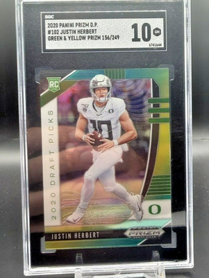 2020 Panini Prizm Draft Picks Justin Herbert Green & Yellow Prizm/249 SGC 10 GEM
