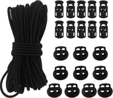 20Pcs Plastic Cord Locks with 1/8-Inch 50Ft Elastic Cord Heavy Stretch round Str