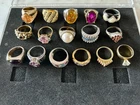 Vintage Lot of 16 Costume Jewelry Ring Fashion Rhinestone Cocktail Sizes 7” to 9