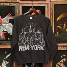 Vintage New York NYC Skyline 80s Black Rhinestones Russell Sweatshirt Size Med