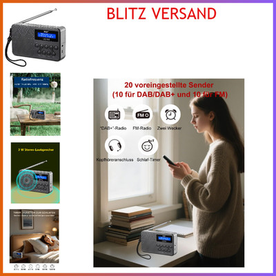 UEME Tragbares DAB DAB FM Radio DB-368 3W Lautsprecher, 2600mAh Akku Grau, 20