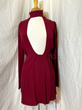 Reformation Campbell Dress Women XS Crimson Wrap Short Long Sleeve High Neck