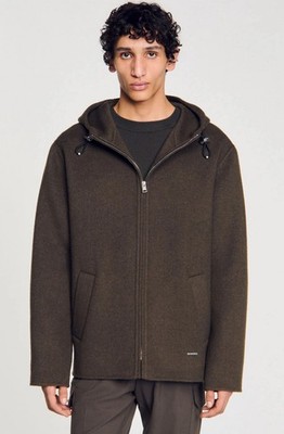 Sandro Men's Hooded Windbreaker Wool Jacket $745 Coat. NWT Pick Size