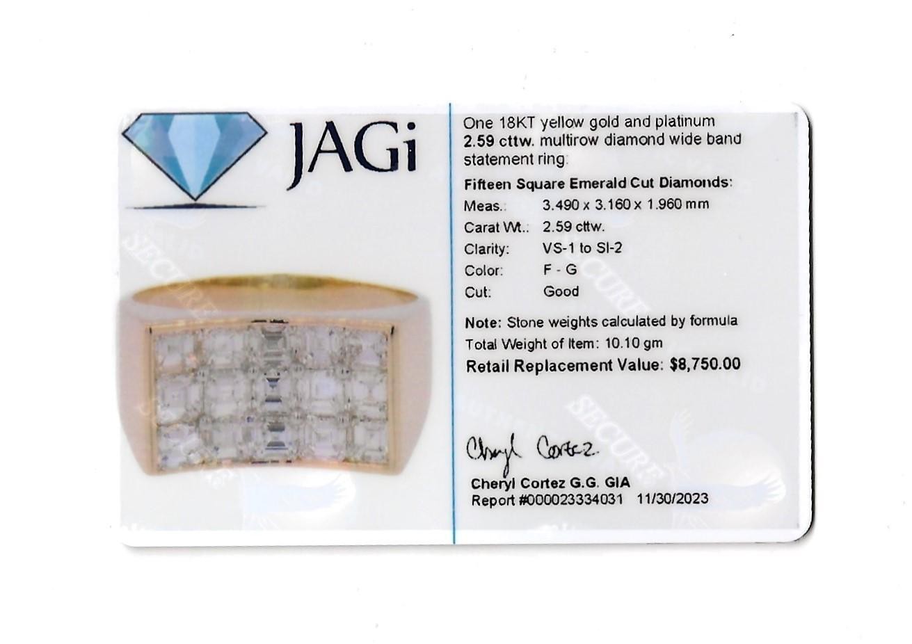 Multi-Row Square Emerald Cut Diamond Concave Wide… - image 10
