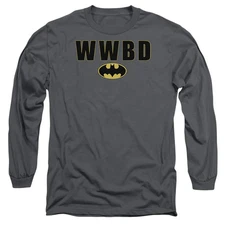 Batman Wwbd Logo Mens Long Sleeve Shirt Charcoal Officially Licensed