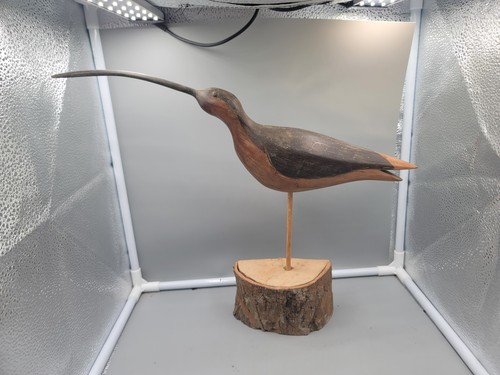 Handgeschnitzter Sandpfeifer Küstenvogel signiert HW mit Ständer