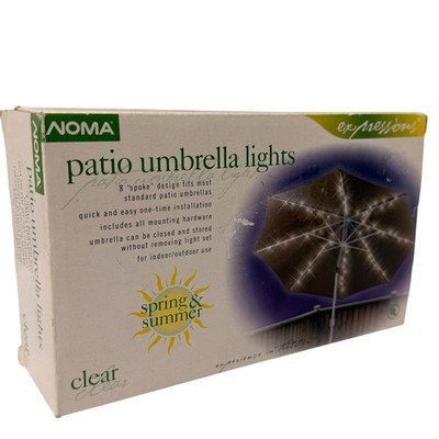 Noma Expressions Patio Umbrella Lights 8 Spoke White Wire 72 Clear Bulbs 87050