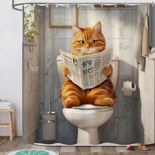 Cat Shower Curtain Funny Animal Set 12 Hooks Funny06 Bathroom 72x72 Inch