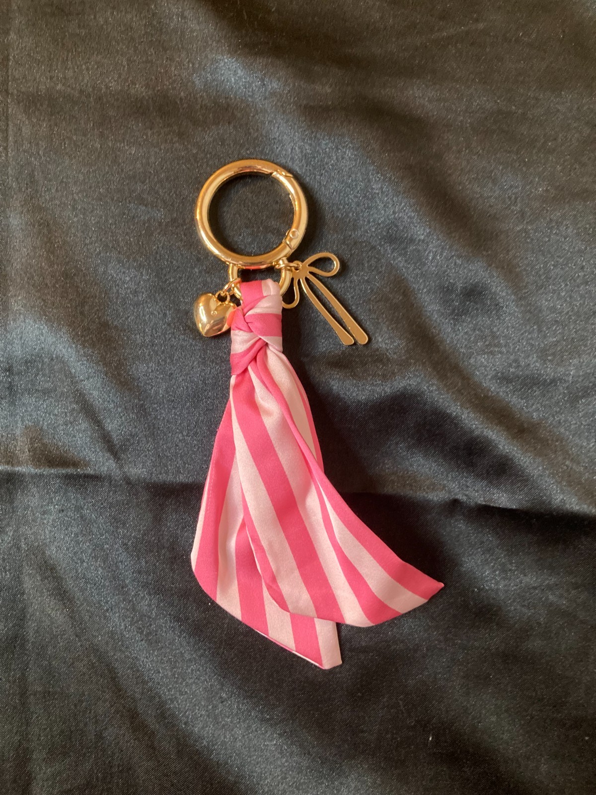 Chic Pink Striped Satin Scarf Charm