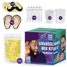 Waxfans Nose and Ear Hair Removal Kit for Men and Women - 100g Wax for 20 Use...
