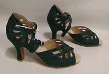 Women's US Size 7 Green Ballroom Latin Dance Shoes Open Toe High Heels Rhine