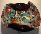 Vtg MCM Murano Art Glass Ashtray Bowl/Aventurine.Folded Edges.Abstract.Colors!