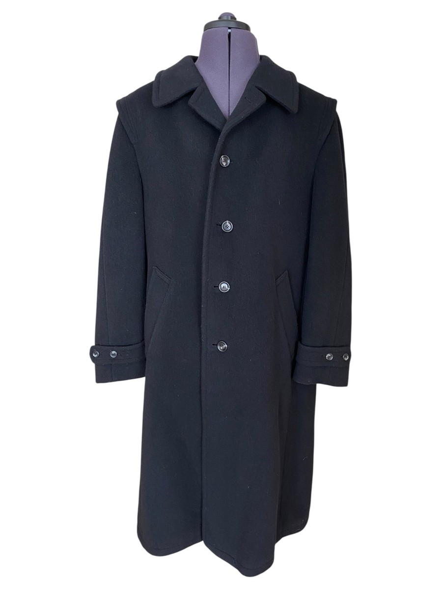 Vintage Finke Overcoat Black Wool Blend West Germany Feller Loden