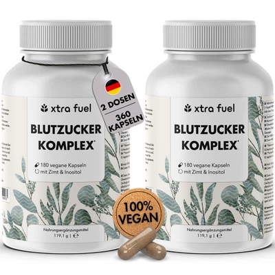 XTRA FUEL Blutzucker Komplex* - Nährstoffmix mit Ceylon-Zimt, Inositol & Olivenblatt - 2er