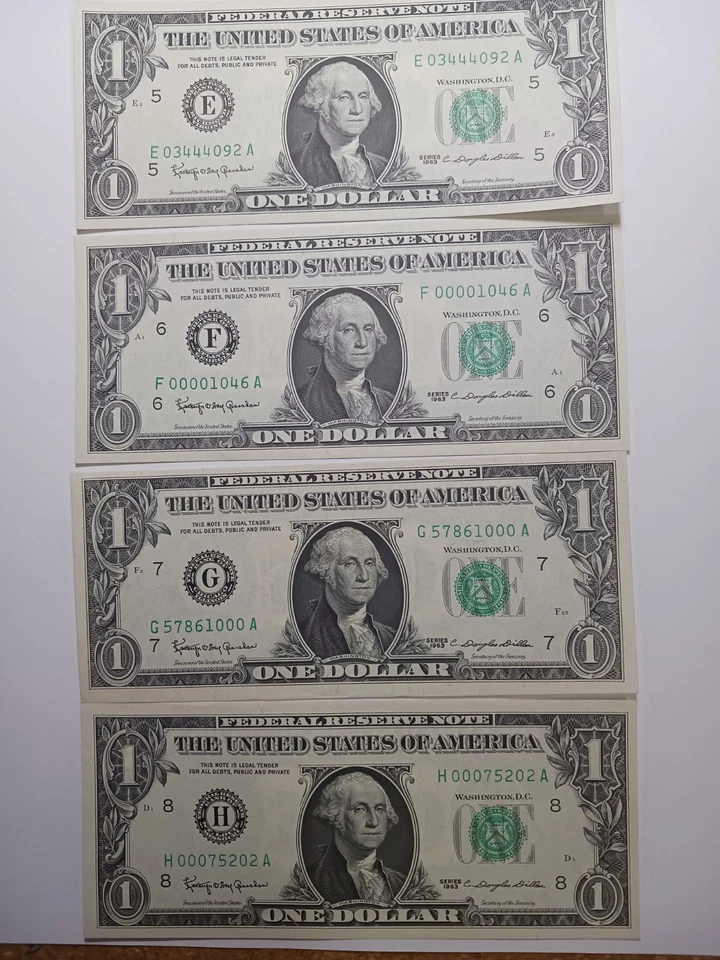 1963 $1.00 Federal Reserve Notes Complete District Set A-L-12 Notes - Choice UNC - Image 2 of 3