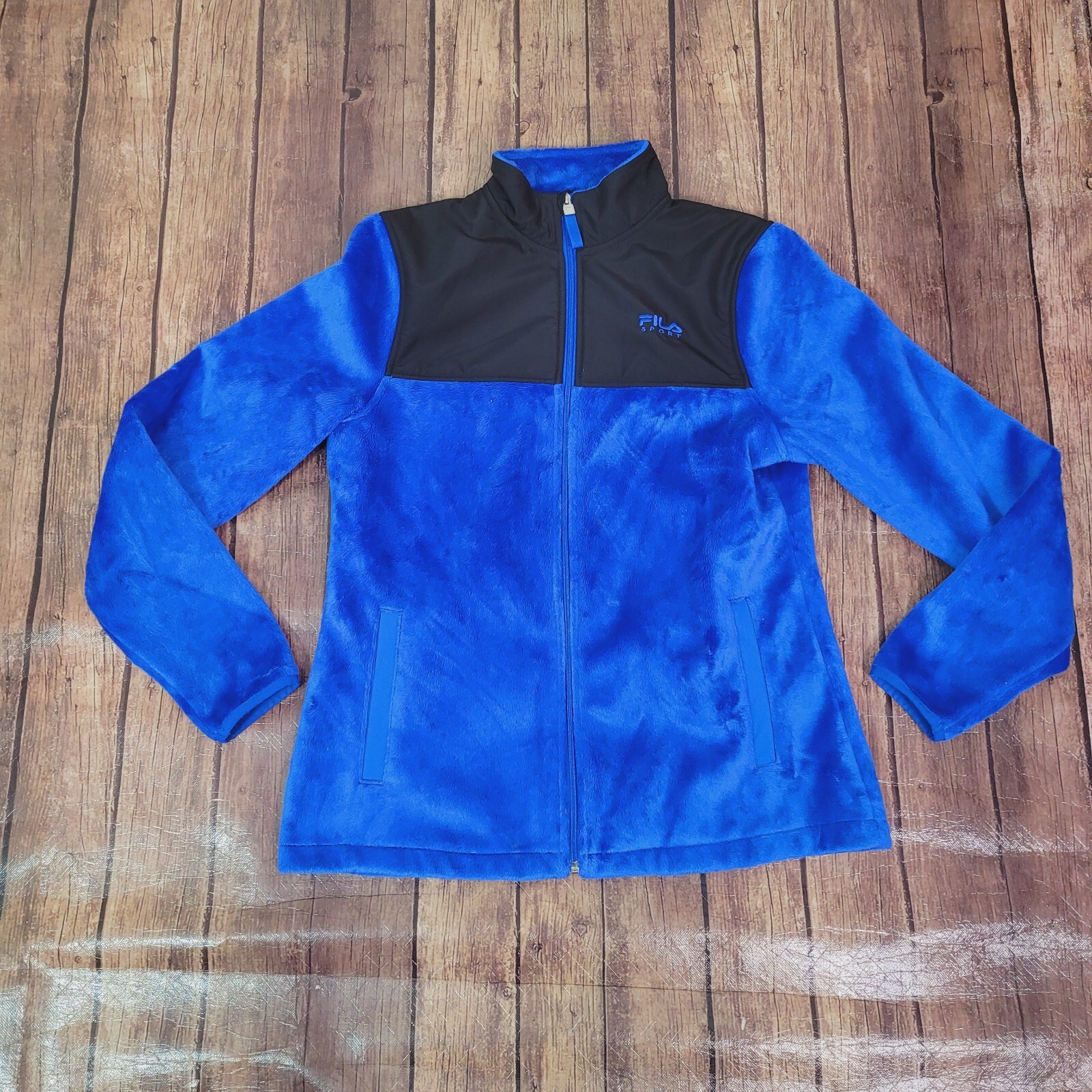 Giacca da donna Fila Sport blu S pelliccia sintetica cerniera intera tasche colletto