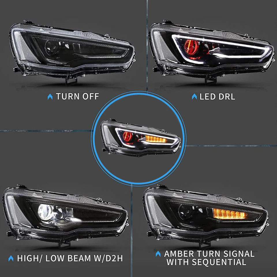 VLAND LED Headlights & LED Tail Lights for Mitsubishi Lancer / EVO 2008-2017 - Image 3 of 4