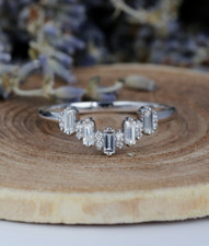 Baguette  Round Cut Cubic Zirconia Prong 925 Sterling Silver Anniversary Ring