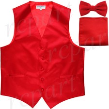 New Men's formal wedding Slim Fit Tuxedo vest Waistcoat bow tie  hankie red